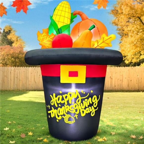 5FT Thanksgiving Inflatables Outdoor Decoration Inflatable Hat with Pumpkin - Picture 6 of 7
